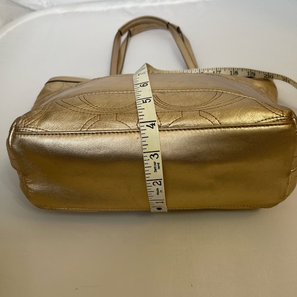 Coach Metallic Gold Signature Stitched Leather Tote - Picture 10 of 13